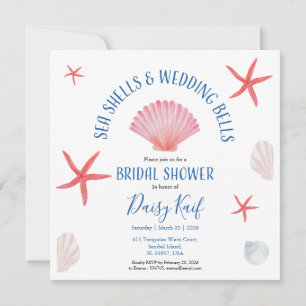 Convite Conchas marinhas elegantes & sinos de casamento Ch