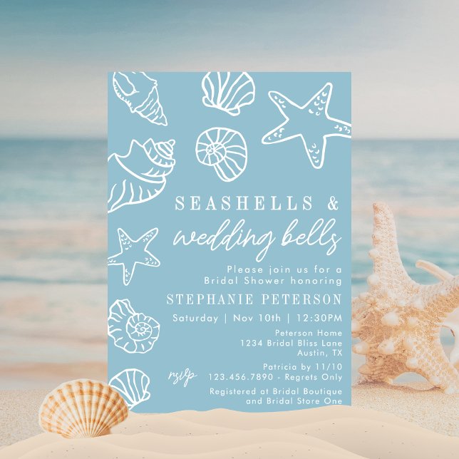 Convite Conchas Marinhas & Sininhos de Casamento Chuveiro  (Criador carregado)