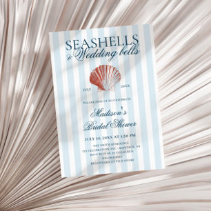 Convite Conchas Marinhas & Sininhos de Casamento Listrado