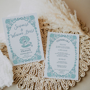Convite Conchas Sinos de Casamento Despedida de Solteira C
