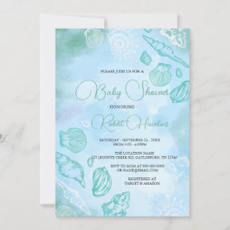 Convite Conchas Sob O Chá de fraldas Marítimo