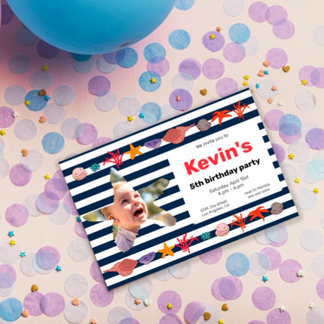 Convite Conchas, Starfish & Coral em faixas marítimas (Criador carregado)