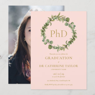 Convite Conclusão de PhD Blush Pink Guirlanda Foto Graduaç