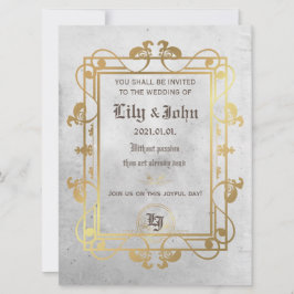 Convite Concreto e Dourado Medieval Personalizável