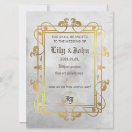 Convite Concreto e Dourado Medieval Personalizável