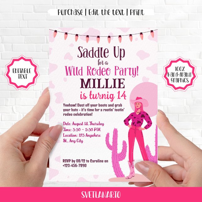 Convite Concurso B-Day do País Cowgirl Western (Frontal view)