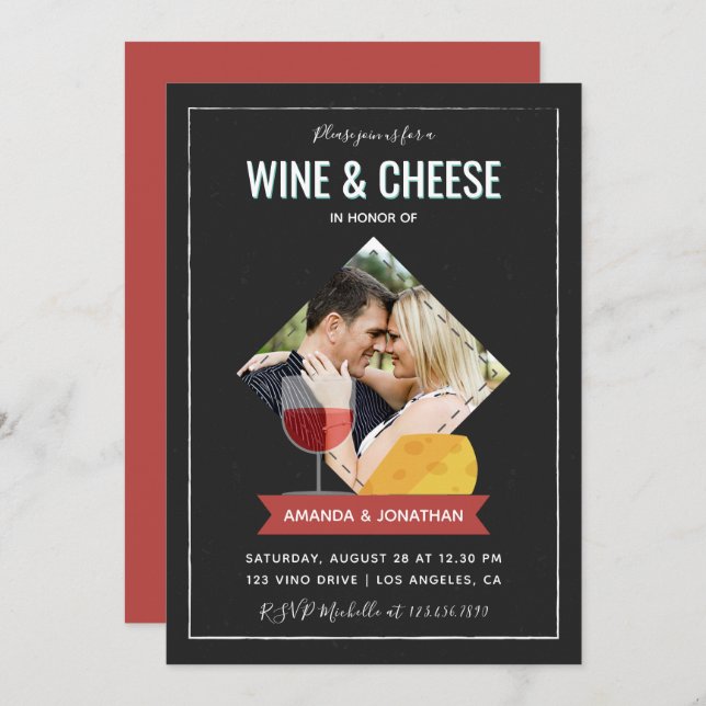 Convite Concurso Chá/Noivado De Vinho E Casais De Queijo (Frente/Verso)