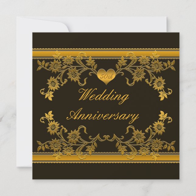 Convite Concurso de 50 anos de cobre Floral, preto (Frente)