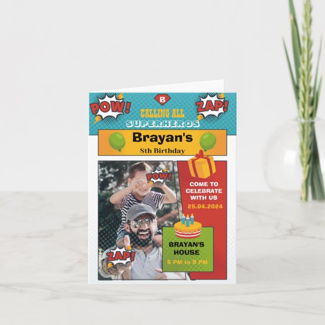 Convite Concurso de aniversário da Comic Super Herói com f (Frente)