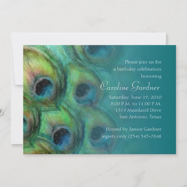 Convite Concurso de Aniversário de Fantasia Peacock Set 11 (Frente)