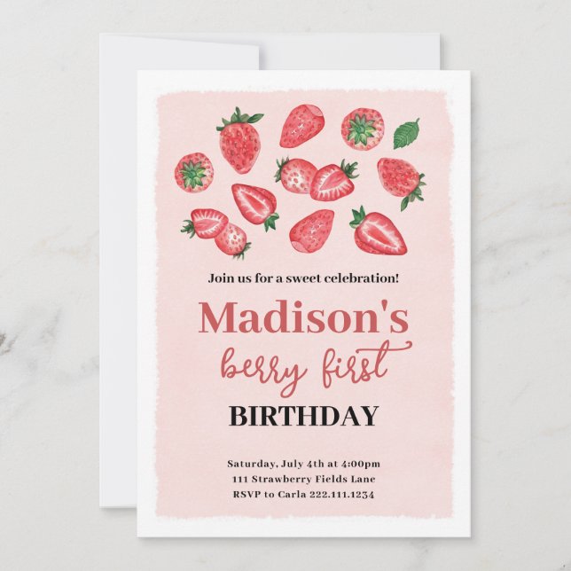 Convite Concurso de Aniversário de Morango, Partido Berry  (Frente)