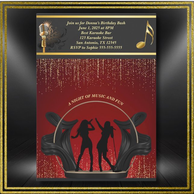 Convite Concurso de Aniversário do Partido Moderno Karaoke (Modern Music Celebration Karaoke Birthday Invitation)