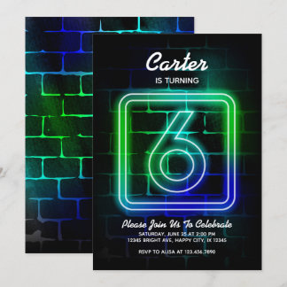 Convite Concurso de aniversário Neon para Boy 6 Birthday