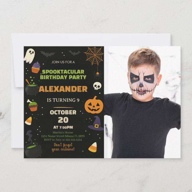 Convite Concurso de aniversário para crianças no Halloween (Frente)