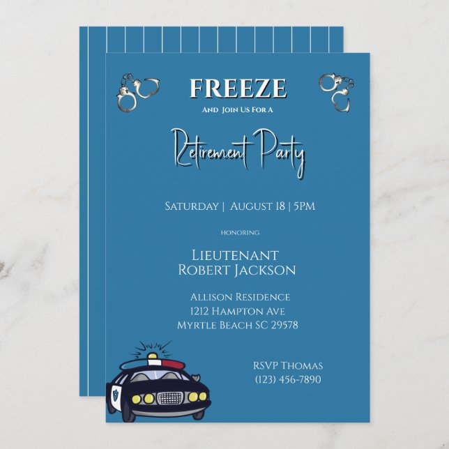 Convite Concurso de aposentadoria do oficial de polícia en (Frente/Verso)