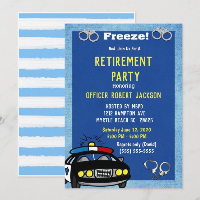 Convite Concurso de aposentadoria do oficial de polícia en (Frente/Verso)