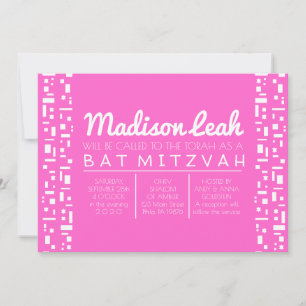 Convite Concurso de Bat Mitzvah PINK Stars & Squares