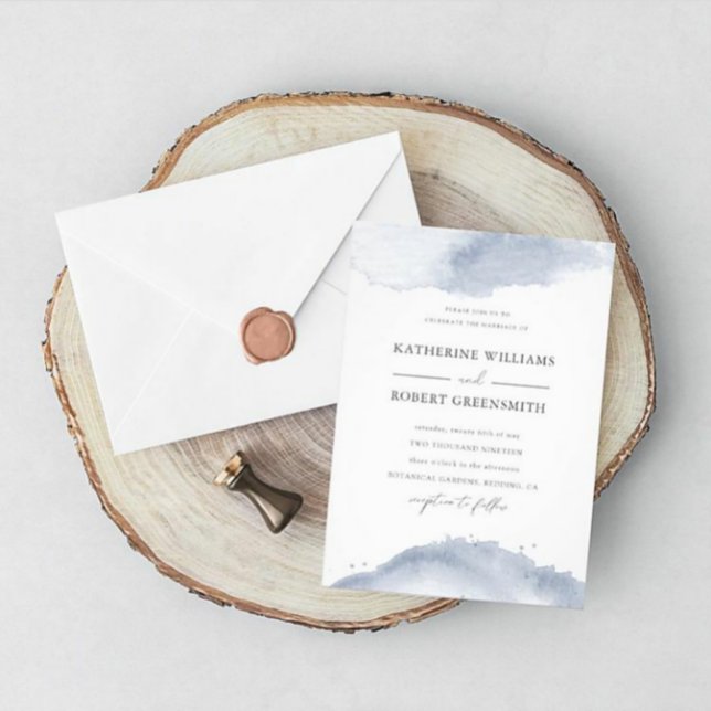 Convite Concurso de Casamento Azul Elegante Dourado Dusty (Criador carregado)