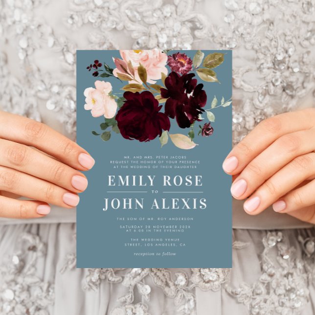 Convite Concurso de casamento azul empoeirado moderno (Criador carregado)