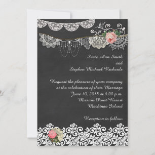 Convite Concurso de Casamento Chalkboard e Lace ShabbyChic