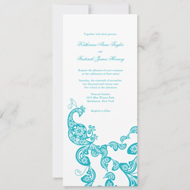 Convite Concurso de Casamento Chic Turquoise Floral Peacoc (Frente)