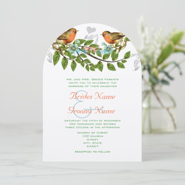 Convite Concurso de Casamento de Aves Marinhas Apple Aqua  (Em pé/Frente)