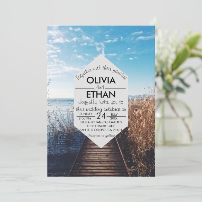 Convite Concurso de Casamento de Celebração de praia de es (Em pé/Frente)