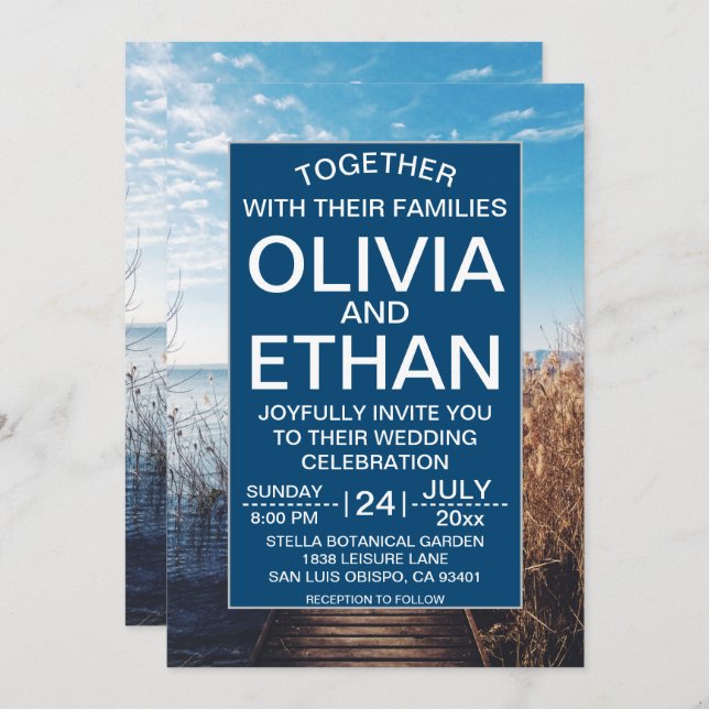 Convite Concurso de Casamento de Celebração de praia de es (Frente/Verso)