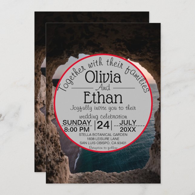 Convite Concurso de Casamento de Celebração de praia de es (Frente/Verso)