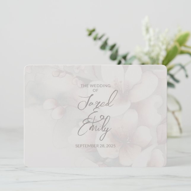 Convite Concurso de Casamento de Código QR de Cherry Bloss (Em pé/Frente)