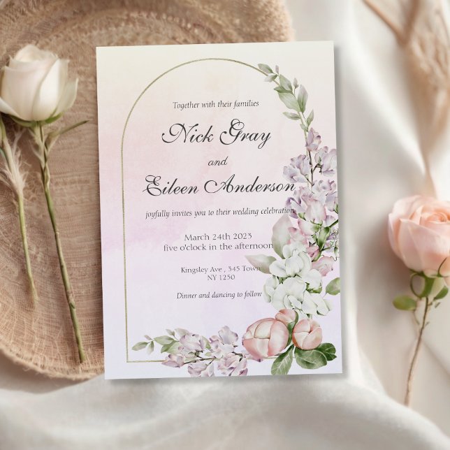 Convite Concurso de Casamento de Jardim Floral Rosa-Rosa D (Dusty Peach Pink Floral Garden Wedding Invite)