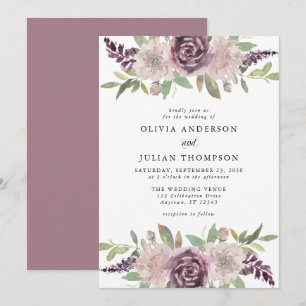 Convite Concurso de Casamento de Mola Floral Dusty Purple