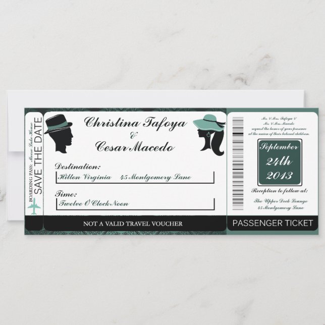 Convite Concurso de Casamento de Palhaço Damask Teal Coupl (Frente)