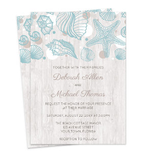 Convite Concurso de Casamento de Seashell Whitewash Wood B
