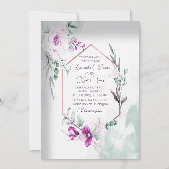 Convite Concurso de Casamento Floral de Peonies Watercolor (Frente)