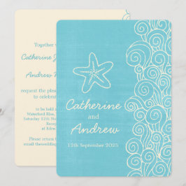 Convite Concurso de casamento para a praia de creme azul-e