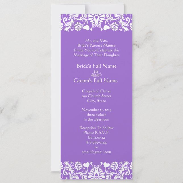 Convite Concurso de Casamento Plum Damask Swirls (Frente)
