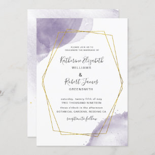 Convite Concurso de Casamento Roxo Elegante Dourado Dusty
