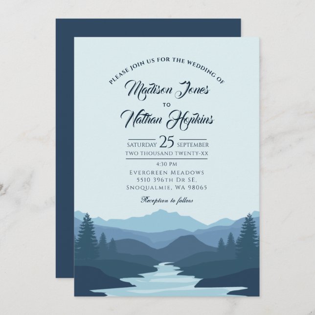 Convite Concurso de Casamento Rustic Misty Mountain (Frente/Verso)