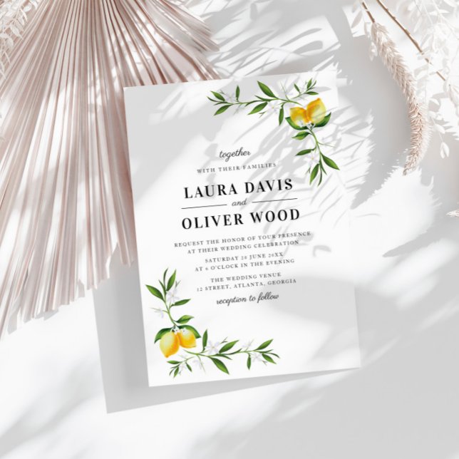 Convite Concurso de casamento verde com limão de aquarela  (Criador carregado)