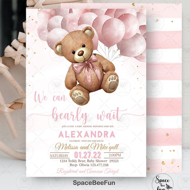 Convite Concurso De Chá de fraldas Do Urso De Teddy Que Po (Teddy Bear,invitation,Baby Shower invites,Baby Shower bear,teddy bear Invitation,Hot air balloon,bab)