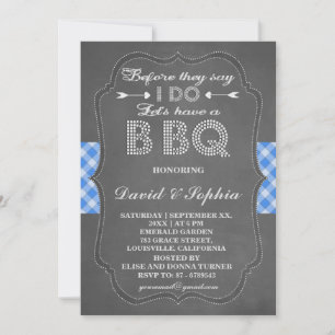 Convite Concurso de CHURRASCO Rustic Blue Gingham Chalkboa