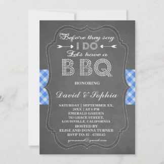 Convite Concurso de CHURRASCO Rustic Blue Gingham Chalkboa