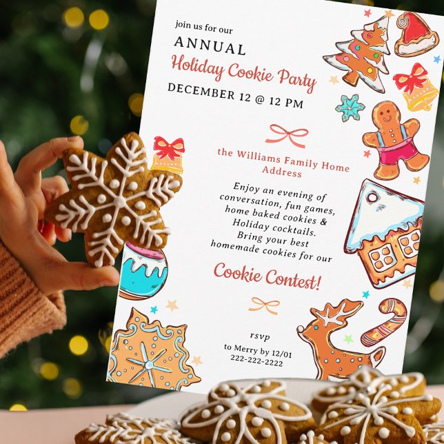 Convite Concurso de Confeitaria de Troca de Biscoitos de G (Christmas Gingerbread Cookie Swap Baking Contest Cookie Exchange Invitation)