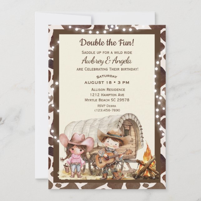 Convite Concurso de Parto de Aniversário do Cowboy Ocident (Frente)