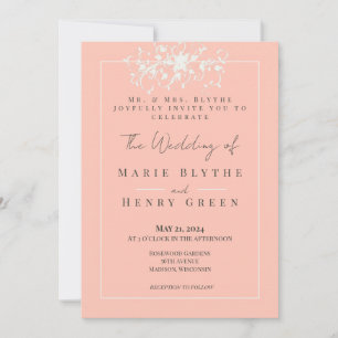 Convite Concurso Elegante de Casamento Coral & Cream Filig