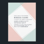 Convite Concurso Moderno Gem Coral e Mint Bat Mitzvah<br><div class="desc">Nosso convite ao Bat Mitzvah, ultra-moderno, apresenta um bloco de cores assimétrico detalhando em coral de pêssego e verde-menta pastel para uma bela aparência de primavera ou verão. Adicione sua cerimônia e detalhes da festa em tipografia de blocos nítidos em cinzas azuis enfumaçado. Dica do Designer: este convite usa espaçamento...</div>