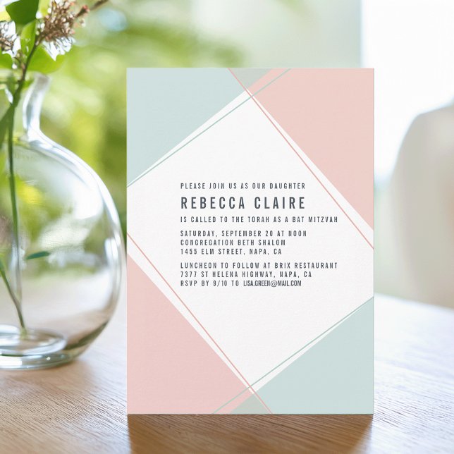 Convite Concurso Moderno Gem Coral e Mint Bat Mitzvah (Criador carregado)