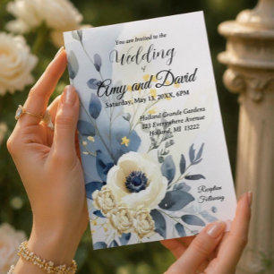 Convite Concurso para Casamento com Azul e Creme