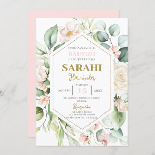 Convite Concurso para uma menina do Batismo Floral Rosa Es